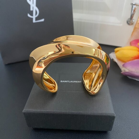 Authentic YSL Saint Laurent Statement Gold Cuff Bracelet - Bold & Chic - Picture 7 of 9